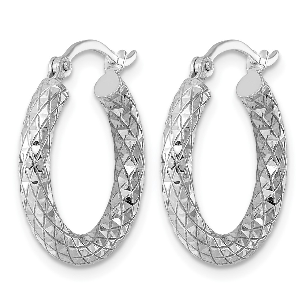 Sterling Silver Rhodium-plated 3.00mm Diamond-cut Hoop Earrings (QE3543)