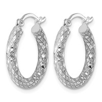 Sterling Silver Rhodium-plated 3.00mm Diamond-cut Hoop Earrings view 2