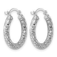 Sterling Silver Rhodium-plated 3.00mm Diamond-cut Hoop Earrings view 4