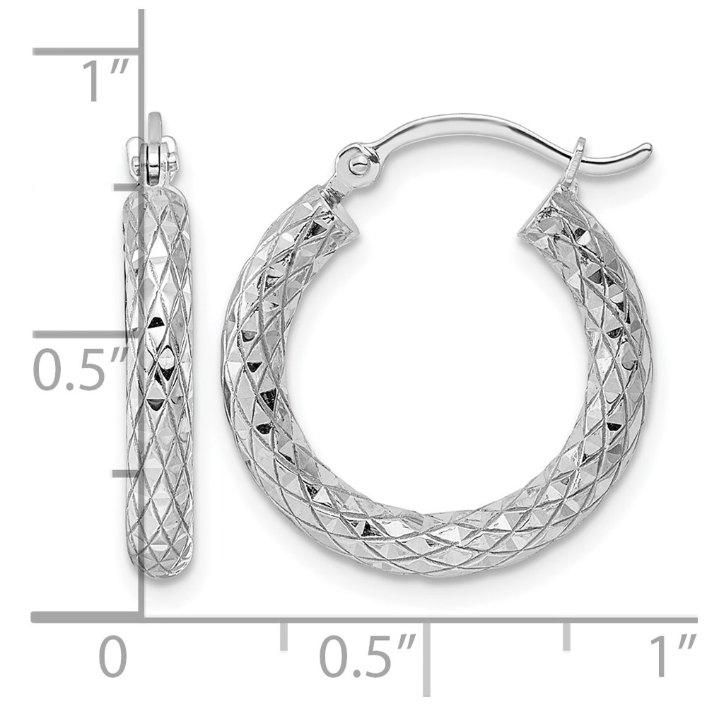 Sterling Silver Rhodium-plated 3.00mm Diamond-cut Hoop Earrings (QE3543)