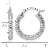 Sterling Silver Rhodium-plated 3.00mm Diamond-cut Hoop Earrings view 5