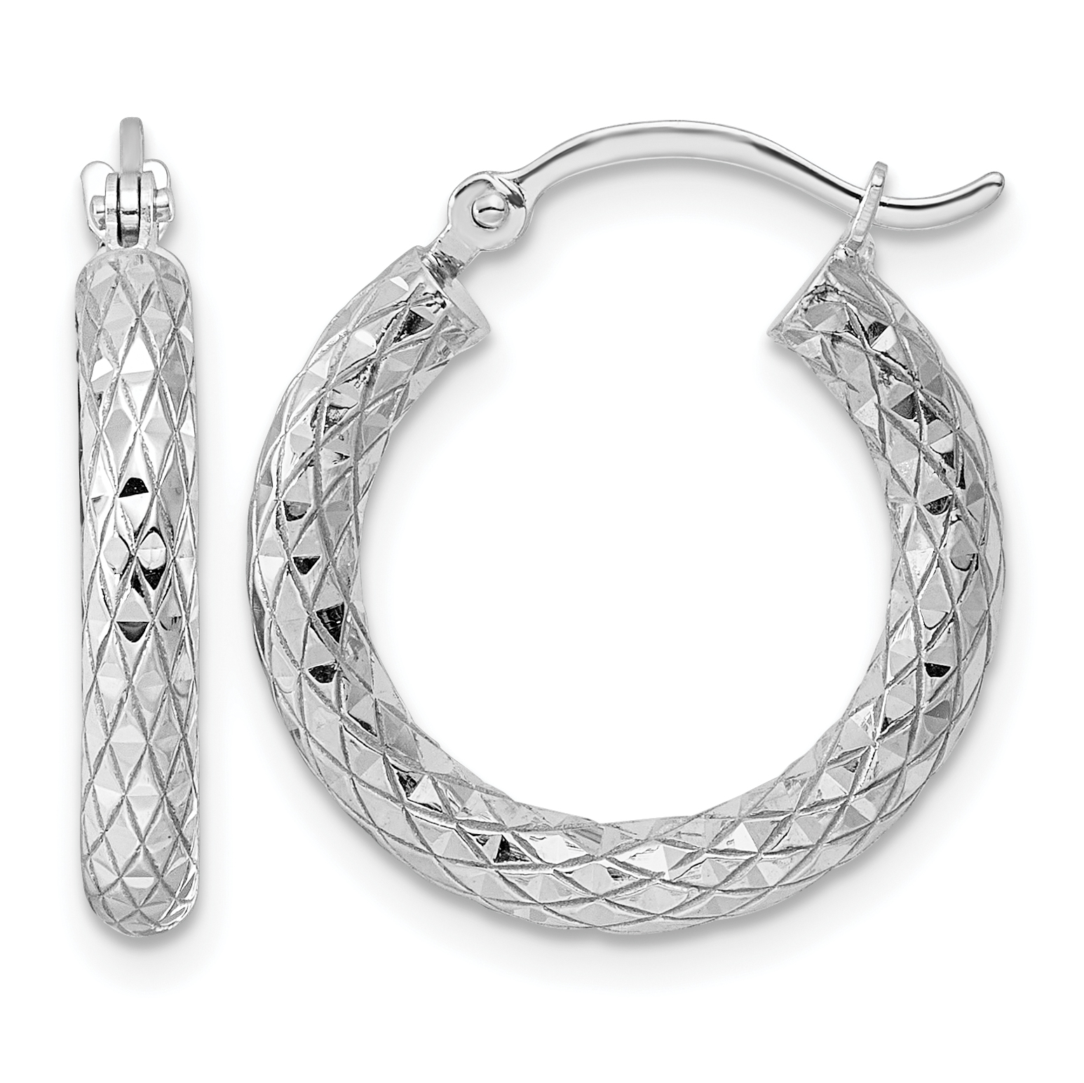 Sterling Silver Rhodium-plated 3.00mm Diamond-cut Hoop Earrings (QE3543)
