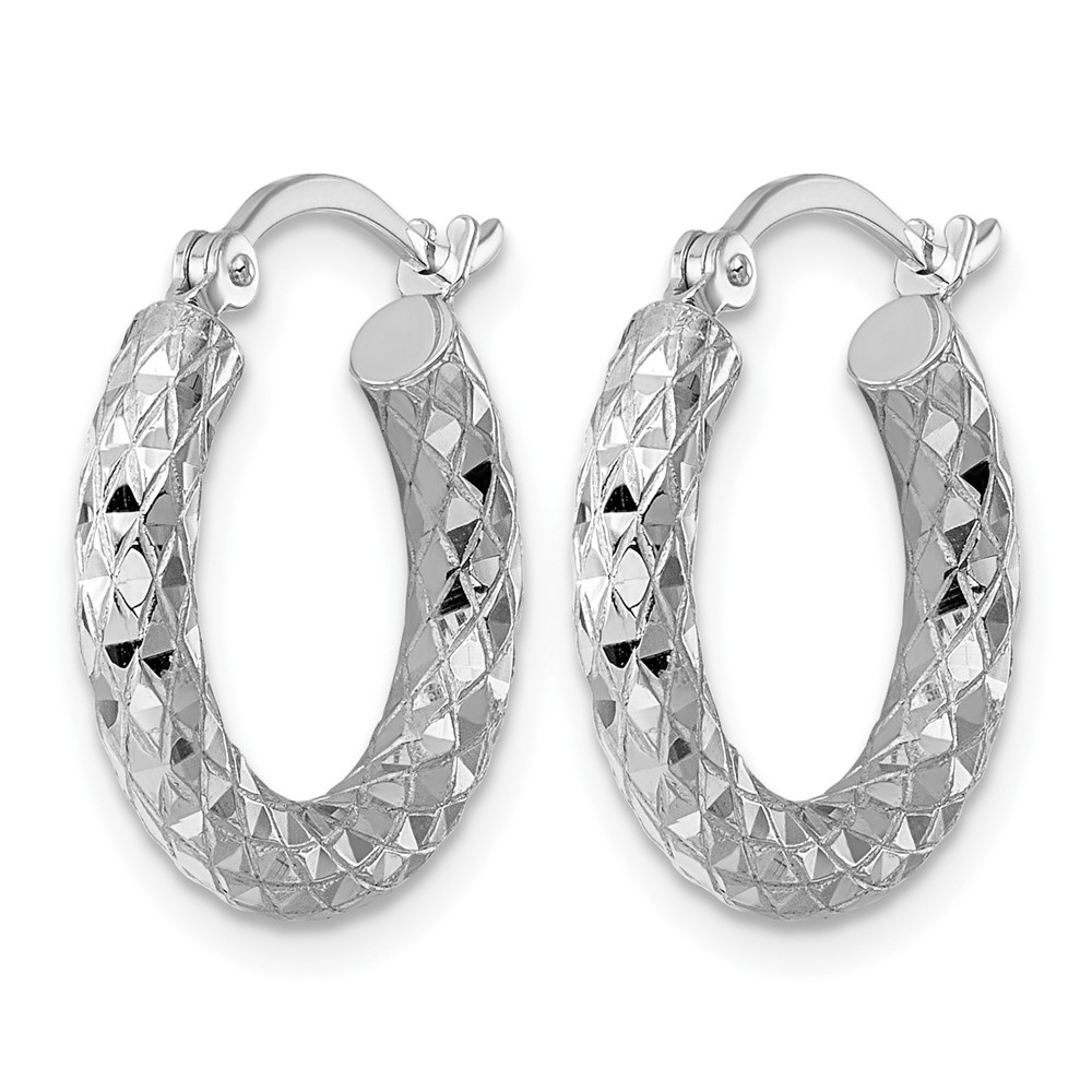 Sterling Silver Rhodium-plated 3.00mm Diamond-cut Hoop Earrings (QE3544)