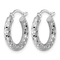 Sterling Silver Rhodium-plated 3.00mm Diamond-cut Hoop Earrings view 2