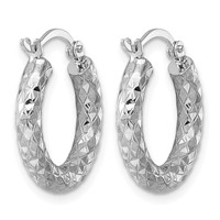 Sterling Silver Rhodium-plated 3.00mm Diamond-cut Hoop Earrings view 4