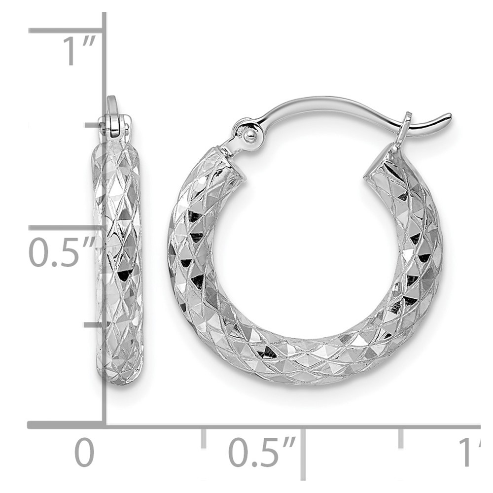 Sterling Silver Rhodium-plated 3.00mm Diamond-cut Hoop Earrings (QE3544)
