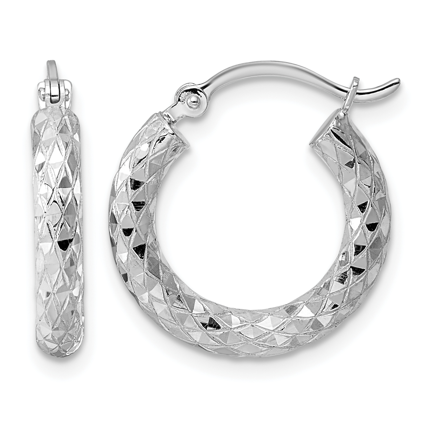 Sterling Silver Rhodium-plated 3.00mm Diamond-cut Hoop Earrings (QE3544)