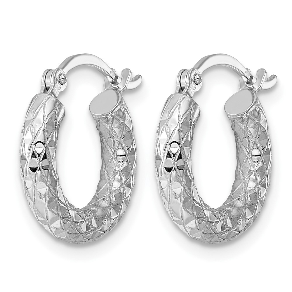 Sterling Silver Rhodium-plated 3.00mm Diamond-cut Hoop Earrings (QE3545)
