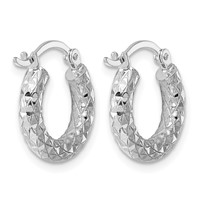 Sterling Silver Rhodium-plated 3.00mm Diamond-cut Hoop Earrings view 4