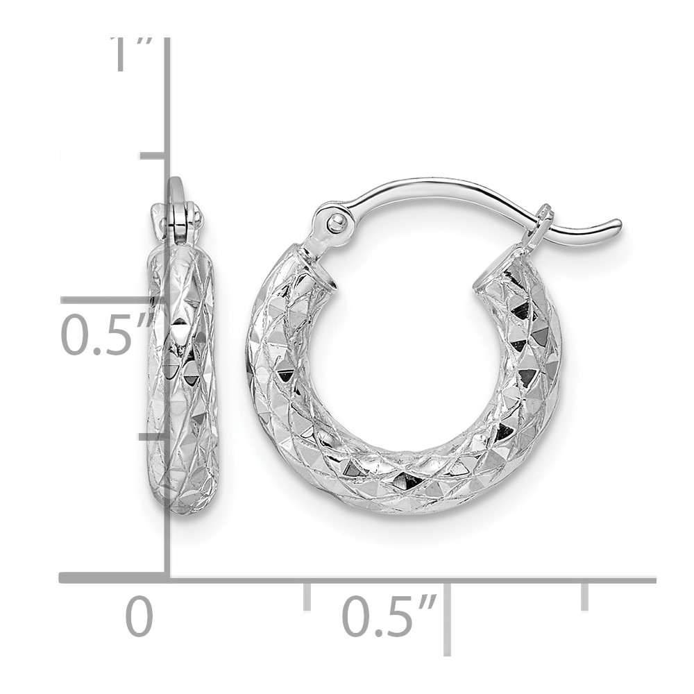 Sterling Silver Rhodium-plated 3.00mm Diamond-cut Hoop Earrings (QE3545)