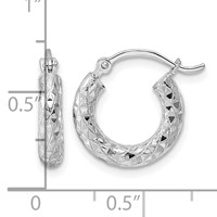 Sterling Silver Rhodium-plated 3.00mm Diamond-cut Hoop Earrings view 5