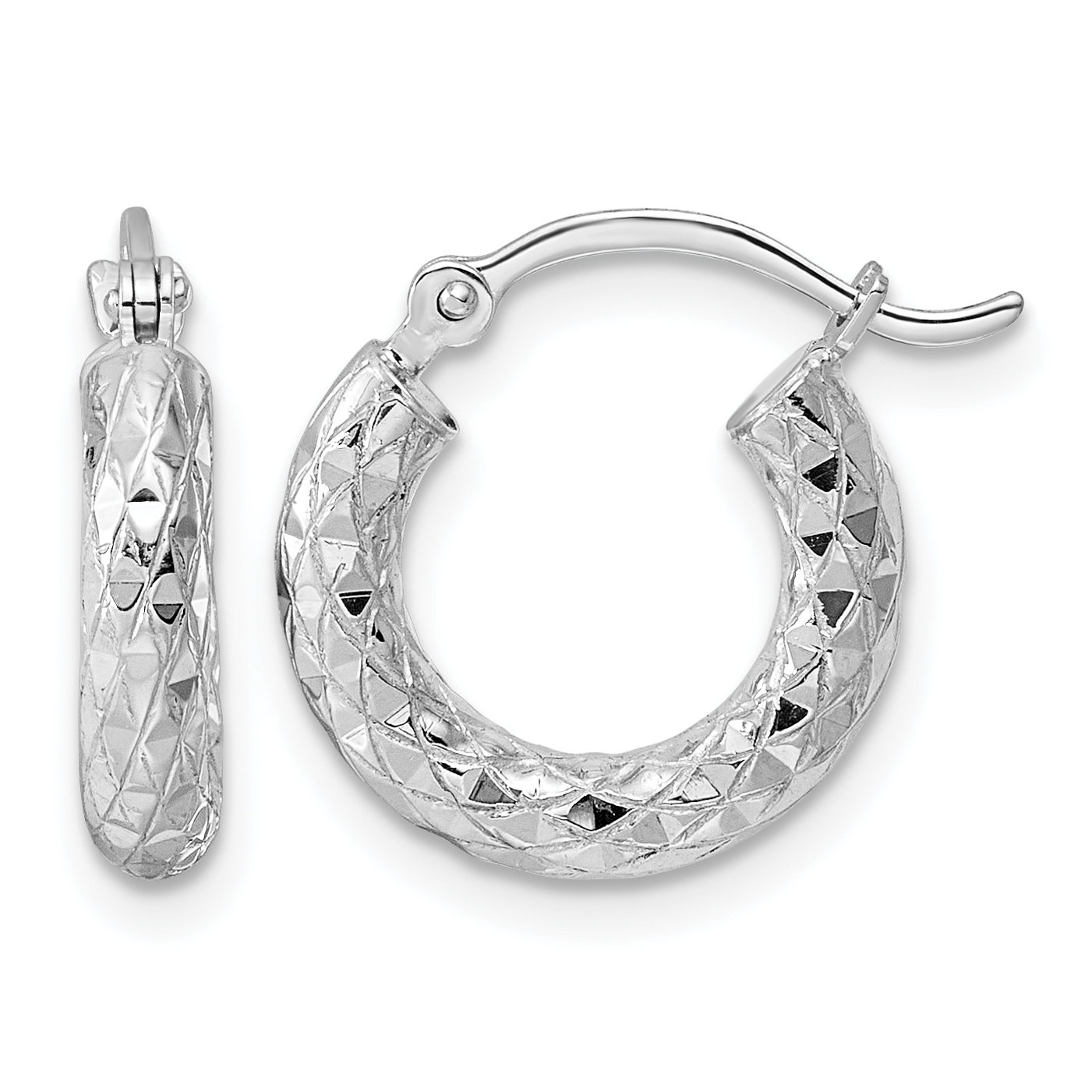 Sterling Silver Rhodium-plated 3.00mm Diamond-cut Hoop Earrings (QE3545)