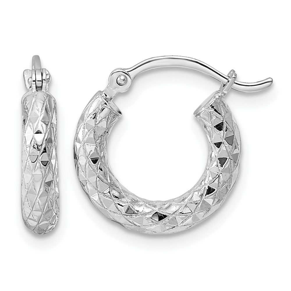 Sterling Silver Rhodium-plated 3.00mm Diamond-cut Hoop Earrings (QE3545)