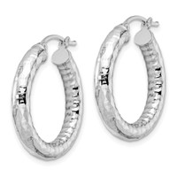 Sterling Silver Rhodium-plated 4.00mm Diamond-cut Hoop Earrings view 2