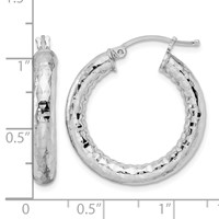 Sterling Silver Rhodium-plated 4.00mm Diamond-cut Hoop Earrings view 4