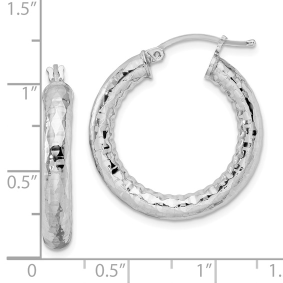 Sterling Silver 4.0mm Diamond-cut Hoop Earrings