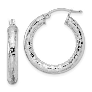 Sterling Silver 4.0mm Diamond-cut Hoop Earrings