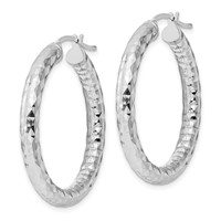 Sterling Silver Rhodium-plated 4.00mm Diamond-cut Hoop Earrings view 2