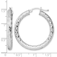 Sterling Silver Rhodium-plated 4.00mm Diamond-cut Hoop Earrings view 4