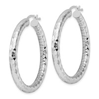 Sterling Silver Rhodium-plated 4.00mm Diamond-cut Hoop Earrings view 2