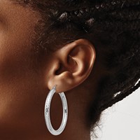 Sterling Silver Rhodium-plated 4.00mm Diamond-cut Hoop Earrings view 3