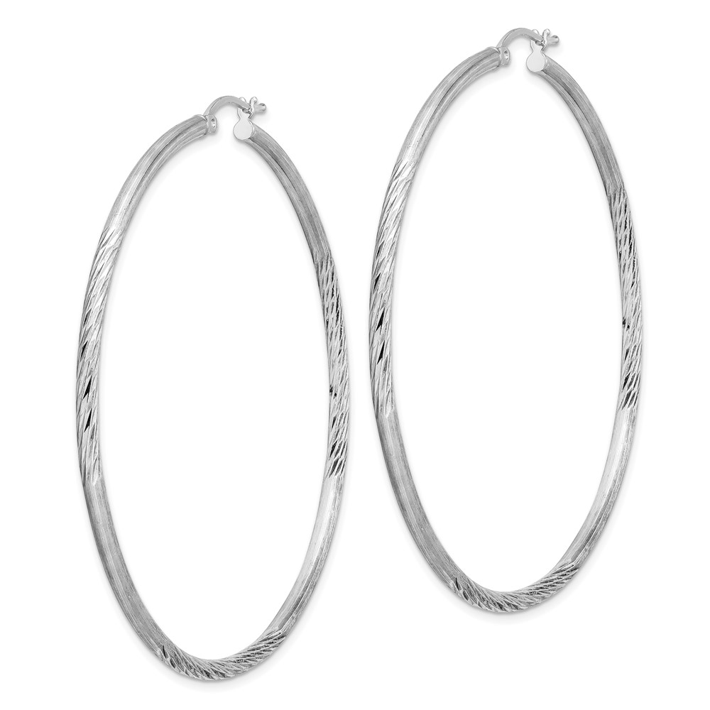 Sterling Silver Rhod-plated 2.5mm Polished/Satin Diamond-cut Hoop Earrings (QE3551)
