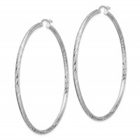 Sterling Silver Rhod-plated 2.5mm Polished Satin Diamond-cut Hoop Earrings view 2