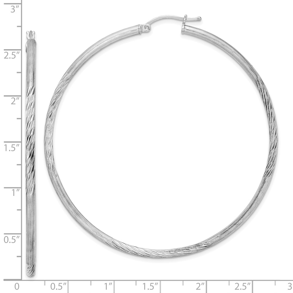 Sterling Silver Rhod-plated 2.5mm Polished/Satin Diamond-cut Hoop Earrings (QE3551)