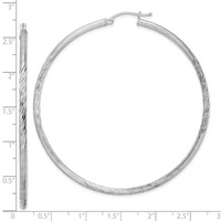 Sterling Silver Rhod-plated 2.5mm Polished Satin Diamond-cut Hoop Earrings view 4