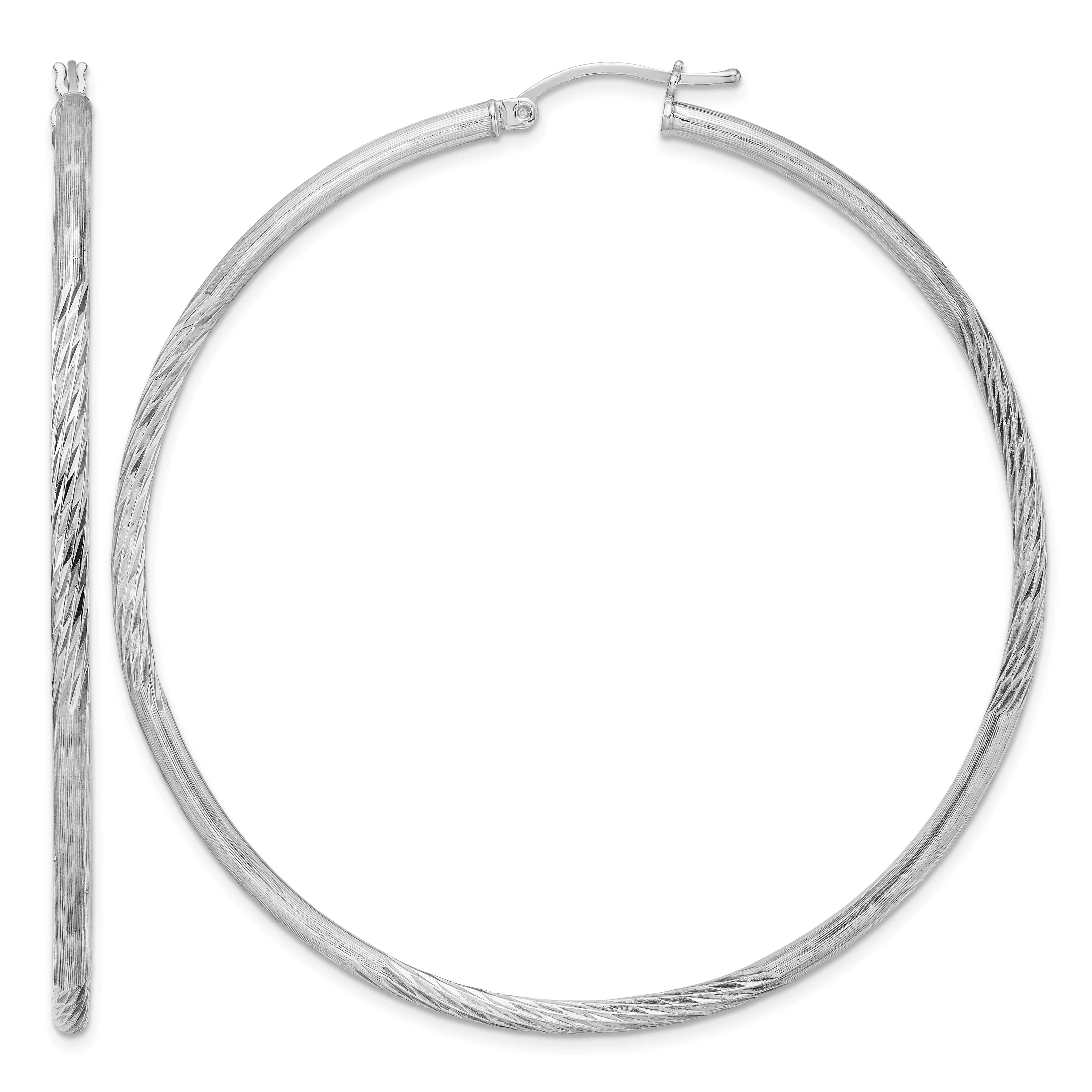 Sterling Silver Rhod-plated 2.5mm Polished/Satin Diamond-cut Hoop Earrings (QE3551)