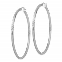 Sterling Silver Rhod-plated 2.5mm Polished Satin Diamond-cut Hoop Earrings view 2
