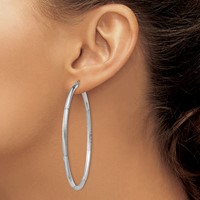 Sterling Silver Rhod-plated 2.5mm Polished Satin Diamond-cut Hoop Earrings view 3