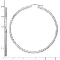 Sterling Silver Rhod-plated 2.5mm Polished Satin Diamond-cut Hoop Earrings view 4