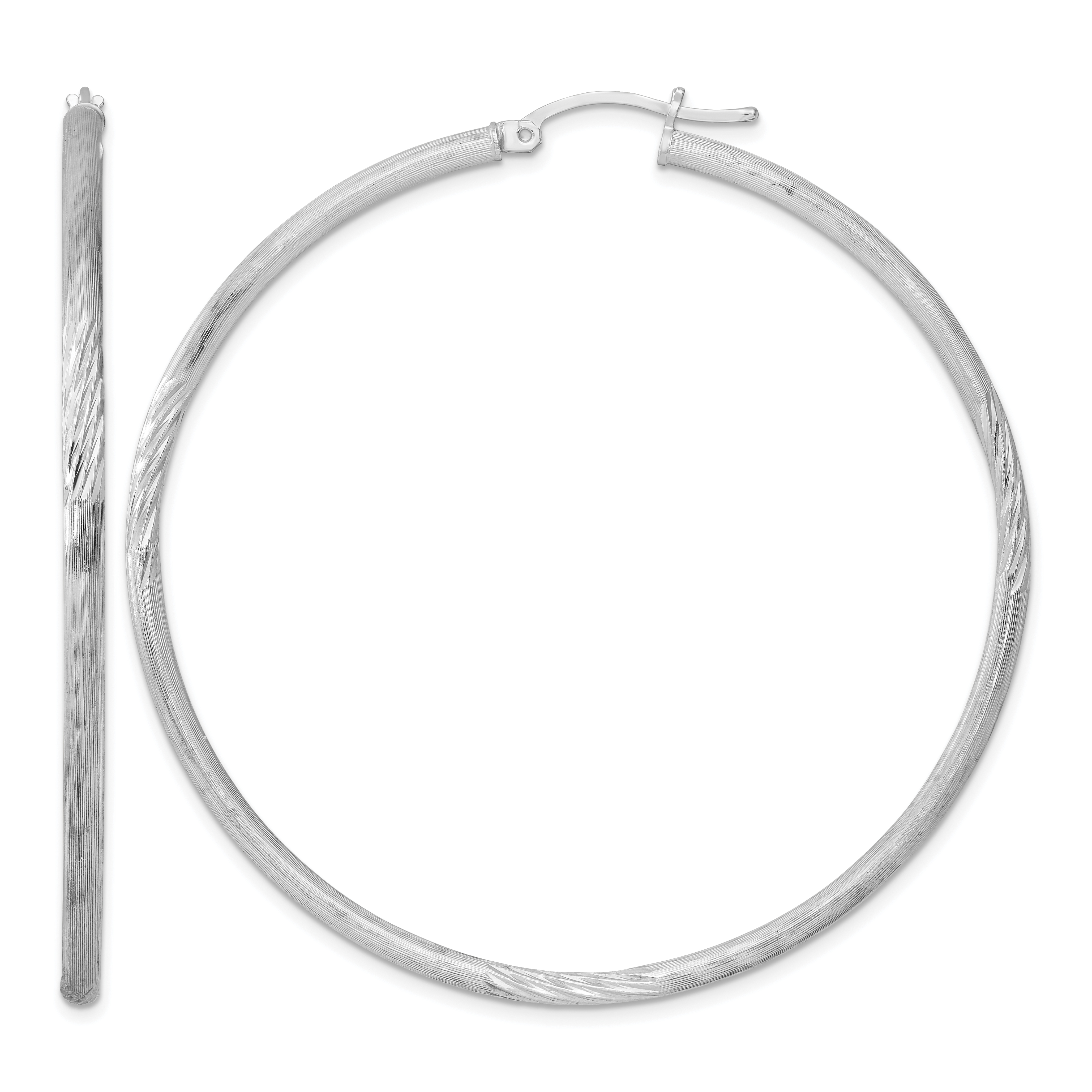 Sterling Silver Rhod-plated 2.5mm Polished/Satin Diamond-cut Hoop Earrings (QE3552)