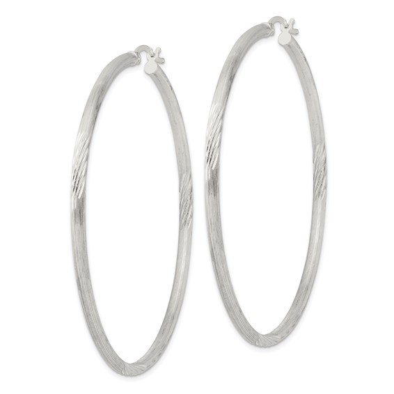 Sterling Silver 2.5mm Polished/Satin D/C Hoop Earrings