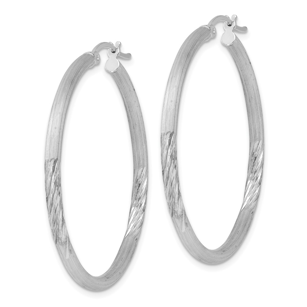 Sterling Silver Rhod-plated 2.5mm Polished/Satin Diamond-cut Hoop Earrings (QE3553)