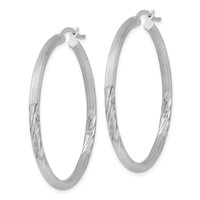 Sterling Silver Rhod-plated 2.5mm Polished Satin Diamond-cut Hoop Earrings view 2