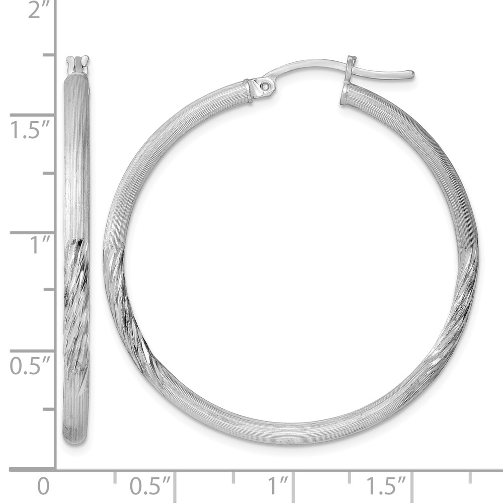 Sterling Silver Rhod-plated 2.5mm Polished/Satin Diamond-cut Hoop Earrings (QE3553)