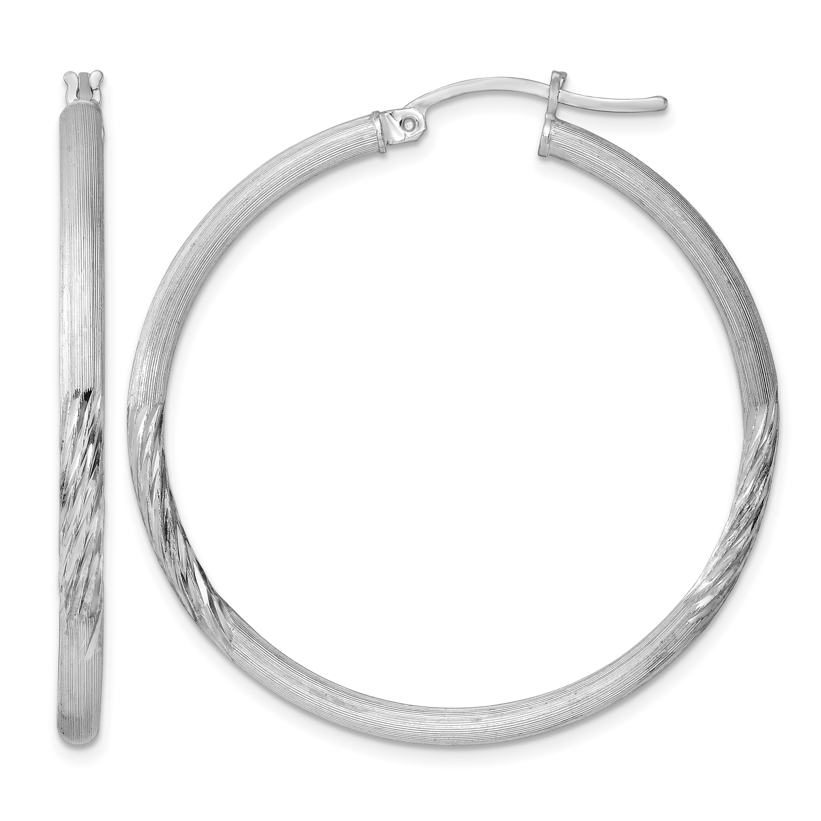 Sterling Silver Rhod-plated 2.5mm Polished/Satin Diamond-cut Hoop Earrings (QE3553)