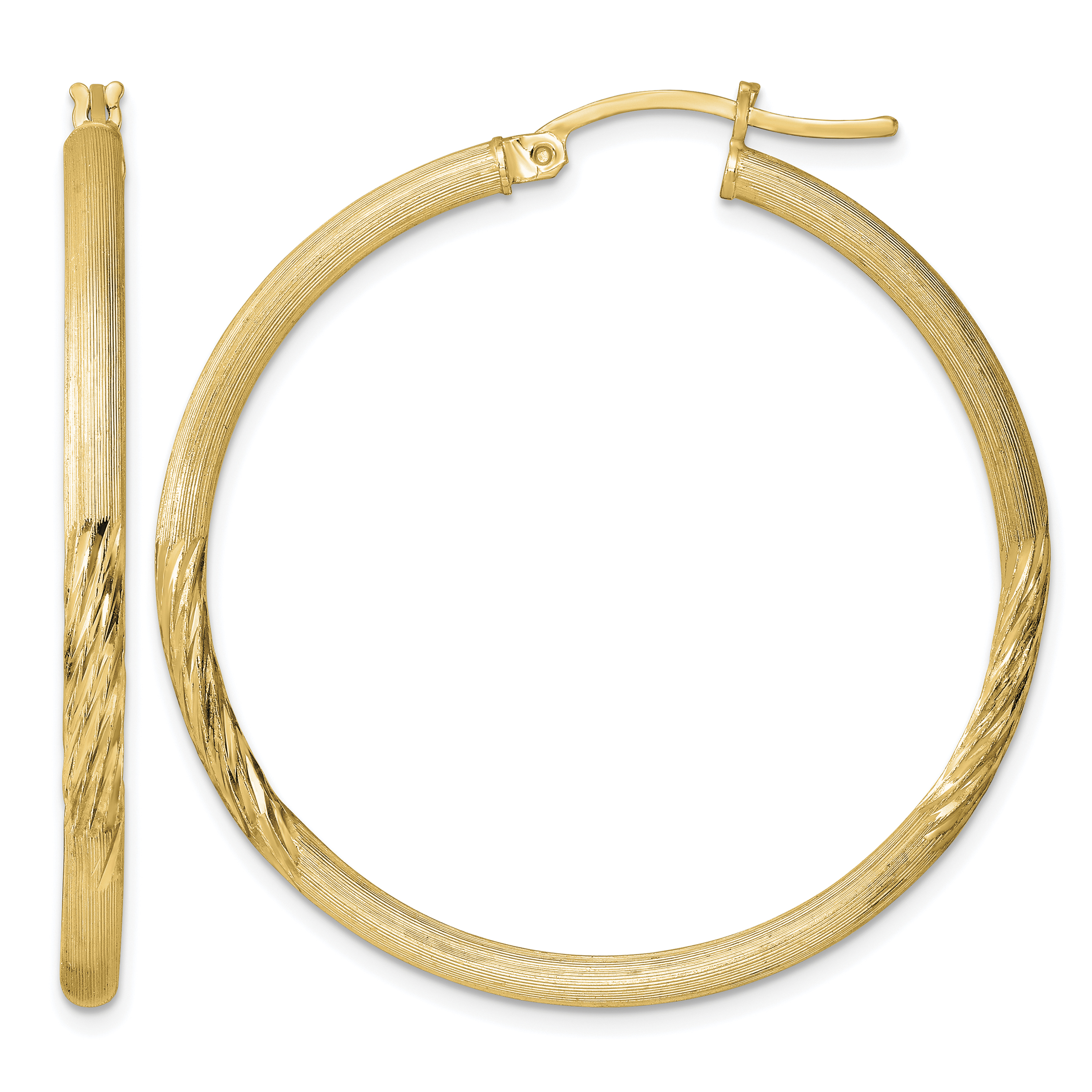 Sterling Silver Flash Gold-plated 2.5mm Polished/Satin D/C Hoop Earrings (QE3553GP)