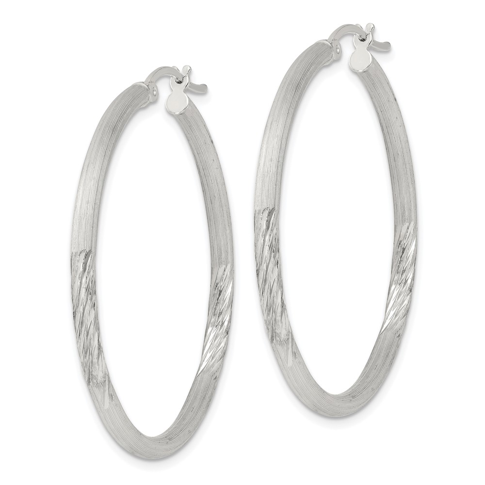 Sterling Silver 2.5mm Polished/Satin D/C Hoop Earrings (QE3553SP)