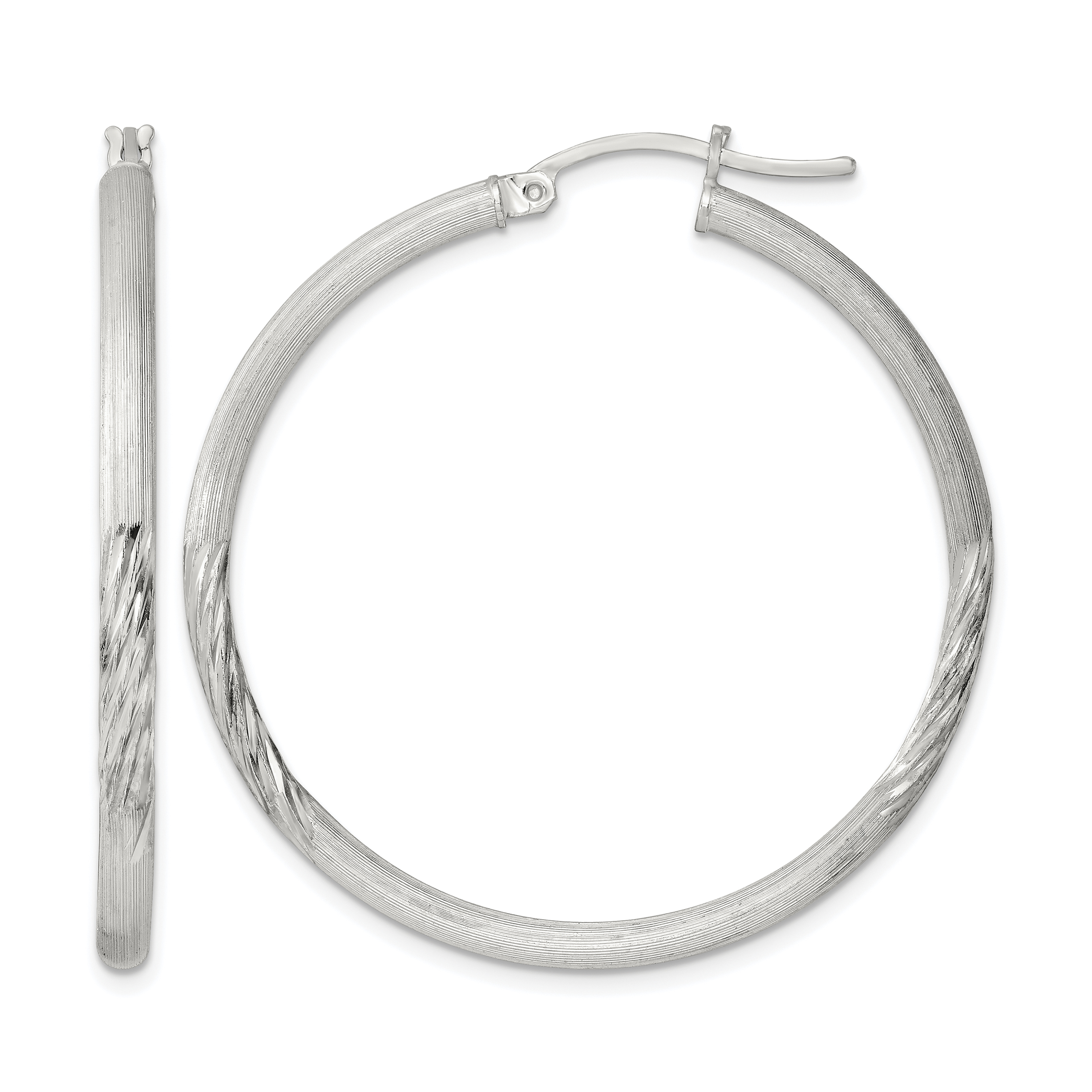 Sterling Silver 2.5mm Polished/Satin D/C Hoop Earrings (QE3553SP)