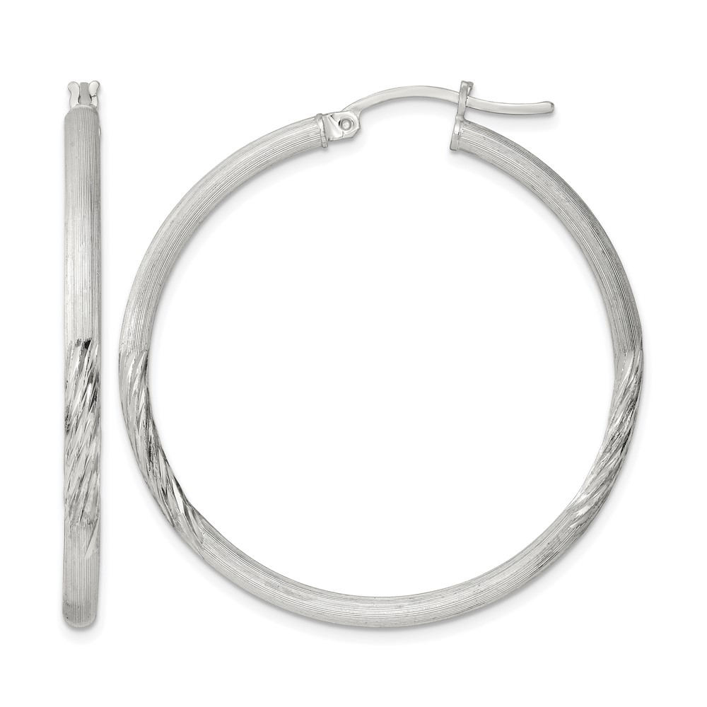 Sterling Silver 2.5mm Polished/Satin D/C Hoop Earrings (QE3553SP)