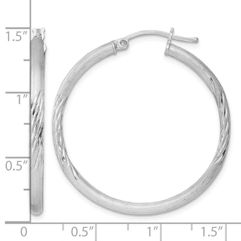 Sterling Silver Rhod-plated 2.5mm Polished/Satin Diamond-cut Hoop Earrings (QE3554)