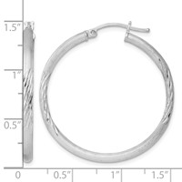 Sterling Silver Rhod-plated 2.5mm Polished Satin Diamond-cut Hoop Earrings view 4