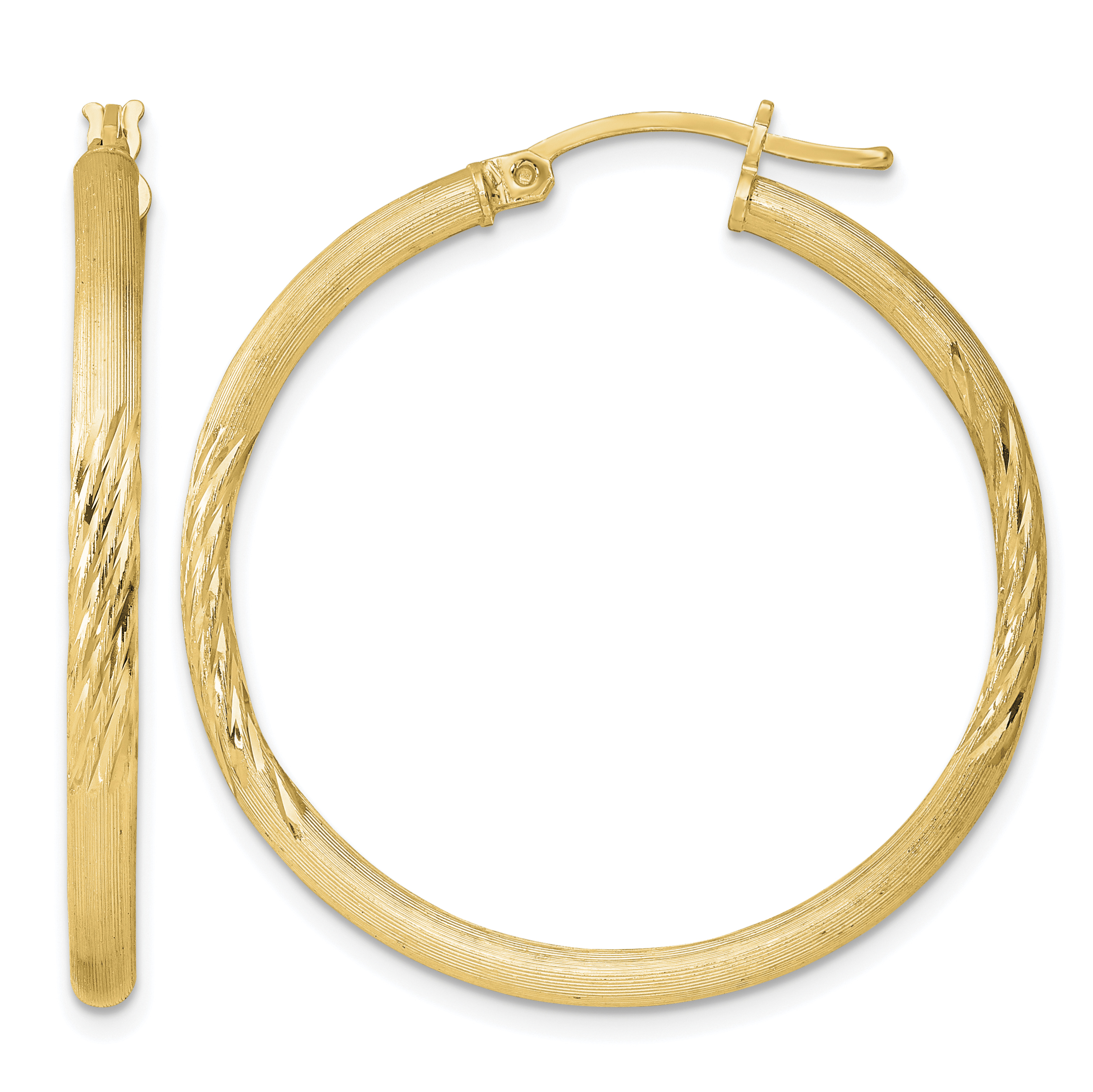 Sterling Silver Flash Gold-plated 2.5mm Polished/Satin D/C Hoop Earrings (QE3554GP)