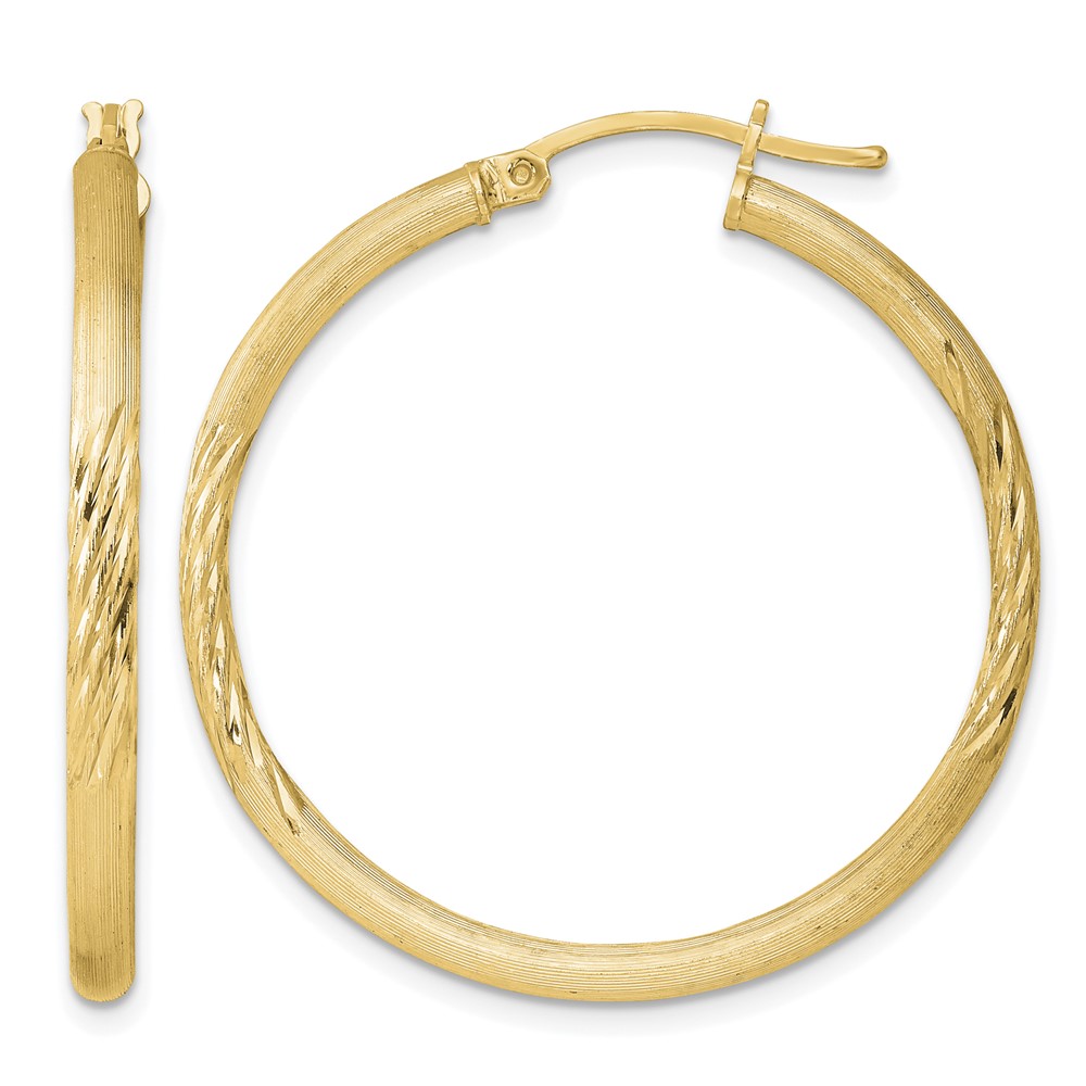 Sterling Silver Flash Gold-plated 2.5mm Polished/Satin D/C Hoop Earrings (QE3554GP)