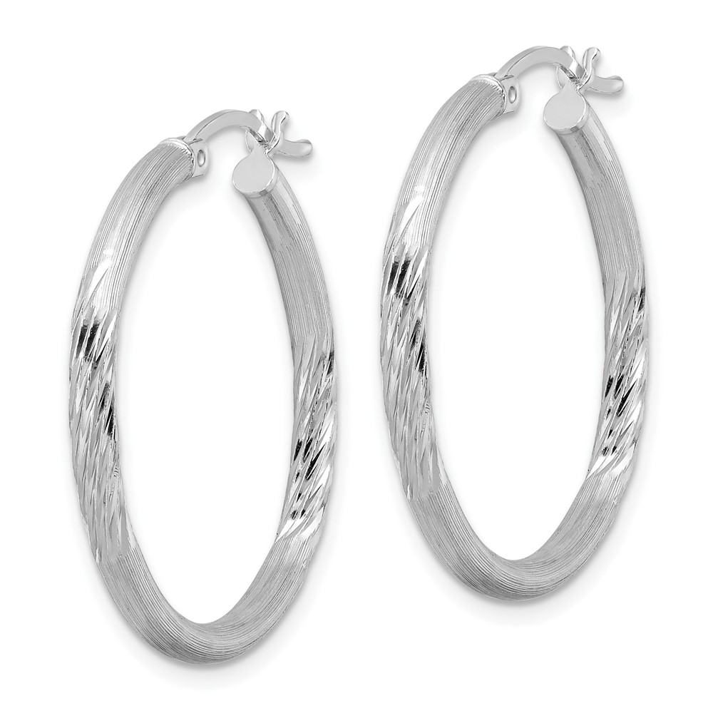 Sterling Silver Rhod-plated 2.5mm Polished/Satin Diamond-cut Hoop Earrings (QE3555)