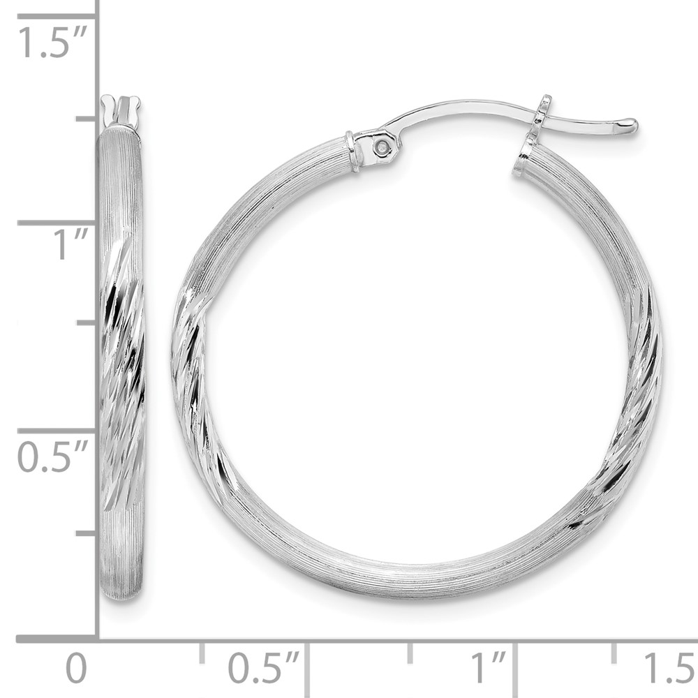 Sterling Silver Rhod-plated 2.5mm Polished/Satin Diamond-cut Hoop Earrings (QE3555)