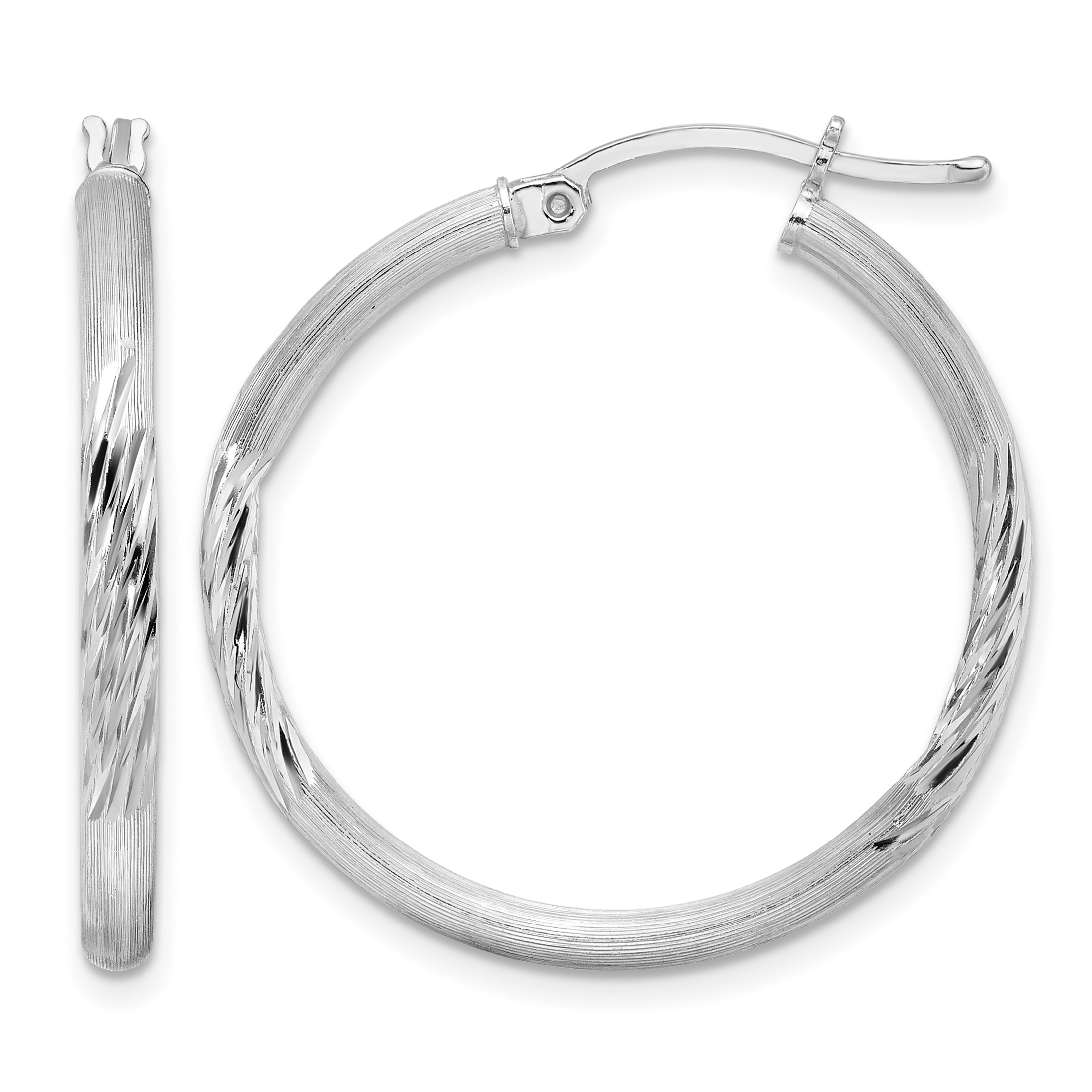 Sterling Silver Rhod-plated 2.5mm Polished/Satin Diamond-cut Hoop Earrings (QE3555)